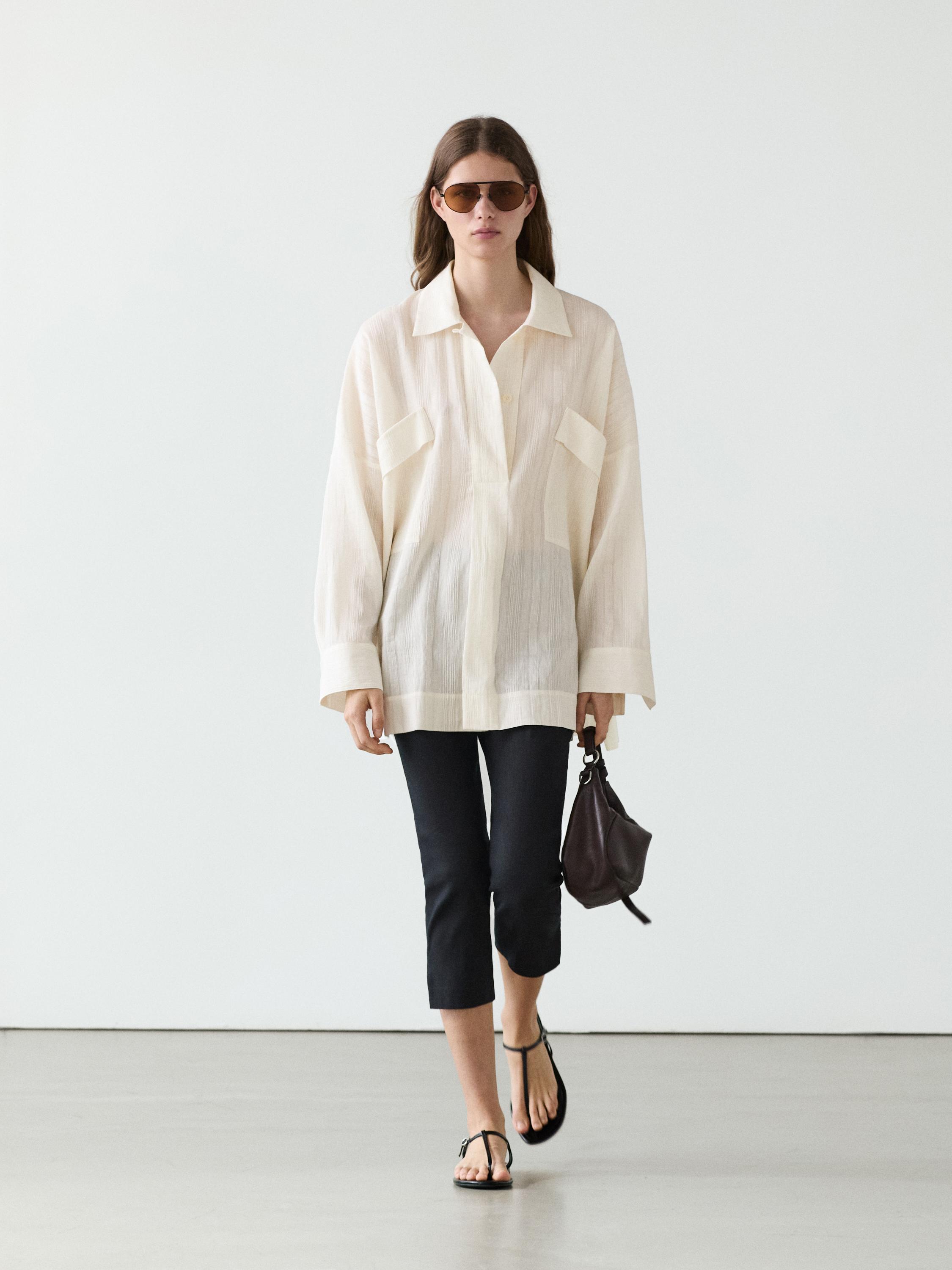 Chemise fluide en lin et coton à fente